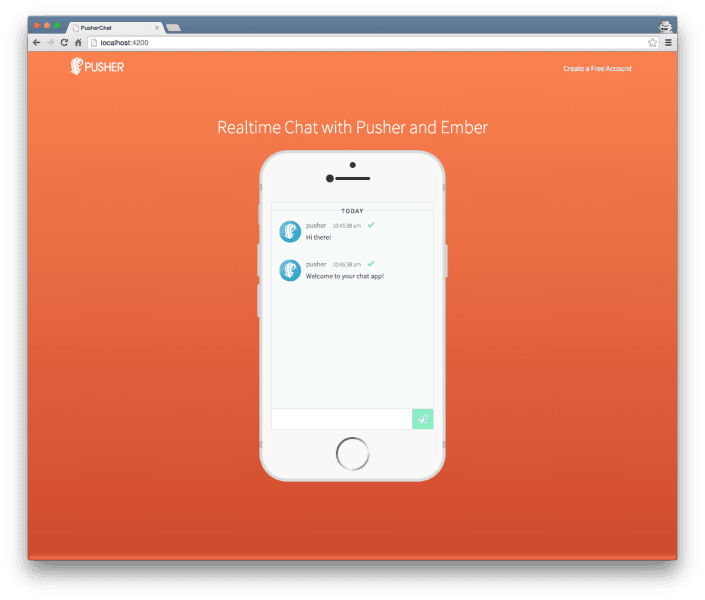 App showing Real-Time Chat with EmberJS 2 and Pusher