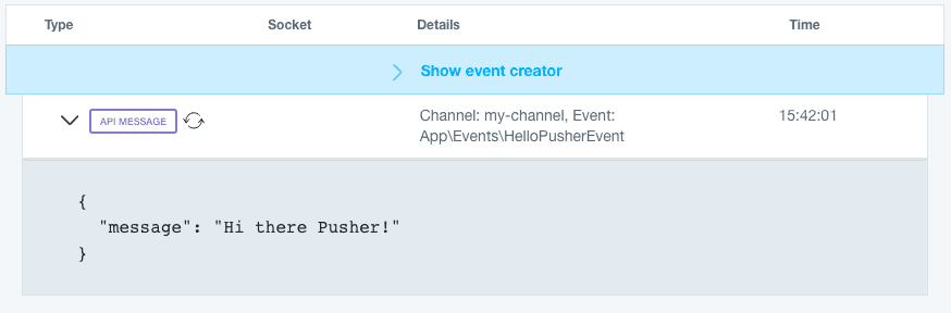 View your event from your Pusher.com Dashboard