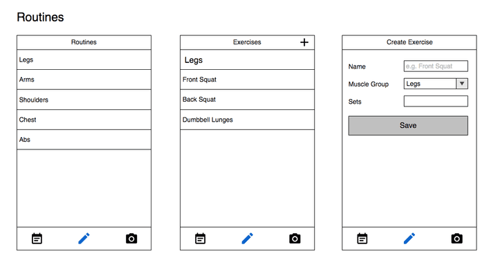 Routines page wireframe